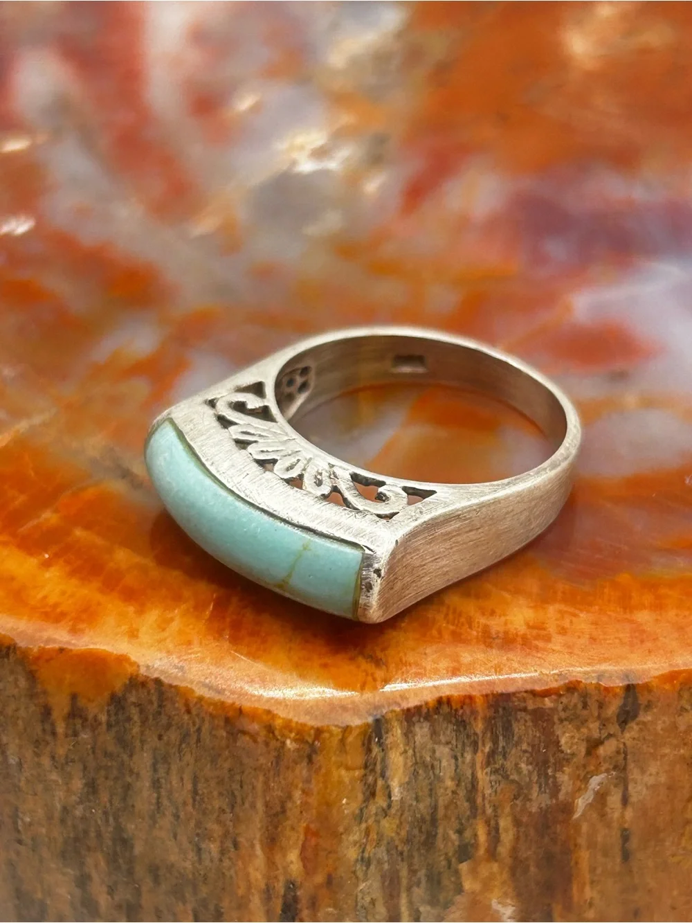 Minimalist Art Deco Style Turquoise Ring - Size 8